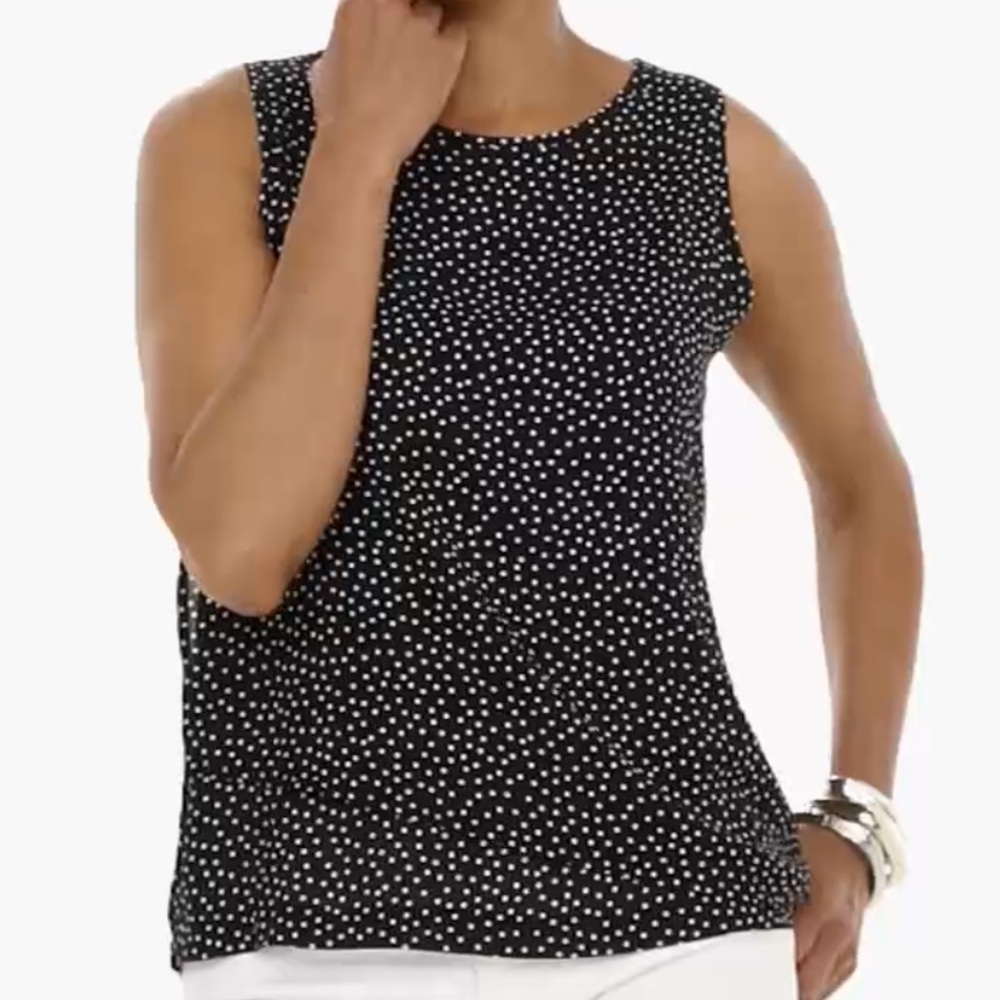 Chico's Black with White Polka Dot Double-Layer Sleeveless Blouse in 3 (XL/16)